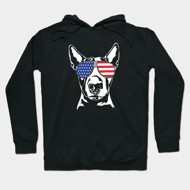 English Bull Terrier dog portrait American Flag sunglasses Hoodie by wilsigns